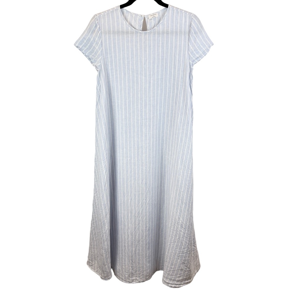 Aritzia The Group Allay Linen Maxi T-Shirt Dress Powder Blue White Stripe sz S - Picture 3 of 9